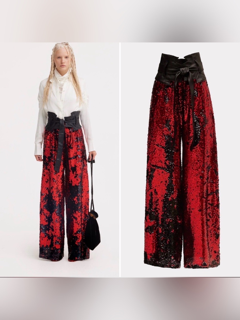 Julia Allert Sequin Palazzo Pants (Red/Black) XL - Retail $455